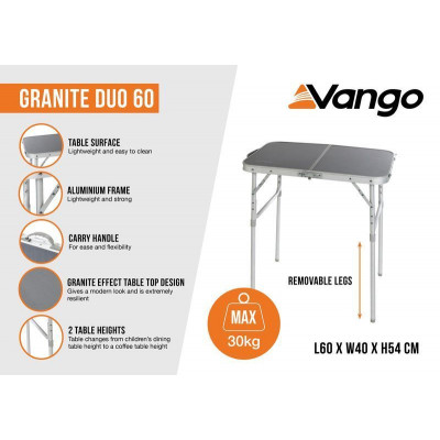 Стіл кемпінговий Vango Granite Duo 60 Excalibur (TBNGRANITE27065) (926779)