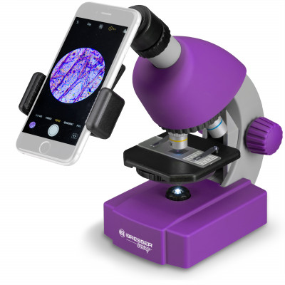 Мікроскоп Bresser Junior 40x-640x Purple з набором для дослідів і адаптером для смартфона (8851300GSF000) (923893)