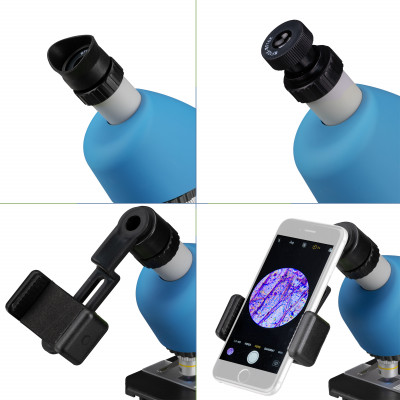 Мікроскоп Bresser Junior 40x-640x Blue з набором для дослідів та адаптером для смартфона (8851300WXH000) (923892)