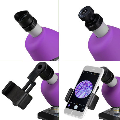 Мікроскоп Bresser Junior 40x-640x Purple з набором для дослідів і адаптером для смартфона (8851300GSF000) (923893)