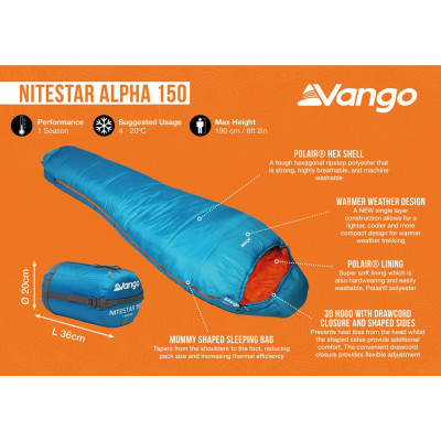 Спальний мішок Vango Nitestar Alpha 150 Atom Blue (SBTNITEST000010) 930844