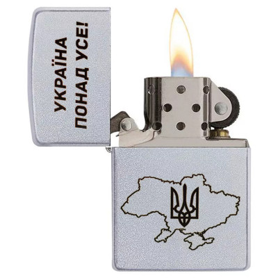 Запальничка бензинова Zippo Ukraine Satin Chrome гравіювання "Україна понад усе!" (205 P)