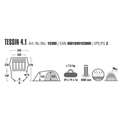 Намет чотиримісний High Peak Tessin 4.1 Deep Forest (10380) 930594