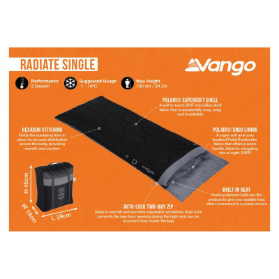 Спальний мішок з підігрівом Vango Radiate Single/-3°C Black Left (SBQRADIATB05TJ8) (929679)