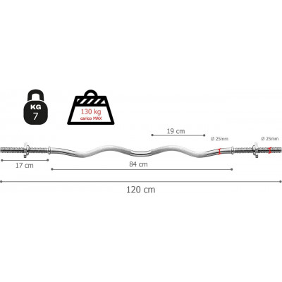 Гриф для штанги Toorx W-подібний 120 см 25 мм з гвинтовими замками (BCV-120) (931114) Гриф для штанги Toorx W-подібний 120 см 25 мм з гвинтовими замками (BCV-120) (931114)
