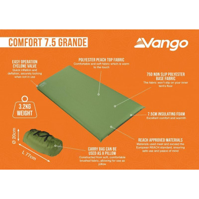 Килимок самонадувний Vango Comfort 7.5 Grande Herbal (SMQCOMFORH09M1K) (929164)