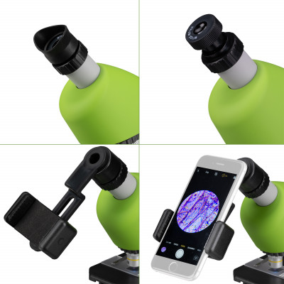 Мікроскоп Bresser Junior 40x-640x Green з набором для дослідів і адаптером для смартфона (8851300B4K000) (923040)