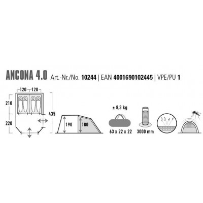 Намет чотиримісний High Peak Ancona 4.0 Light Grey/Dark Grey/Green (10244) (929536)