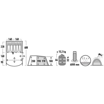 Намет п'ятимісний High Peak Brixen 5.0 Light Grey/Dark Grey/Green (11816) 928665