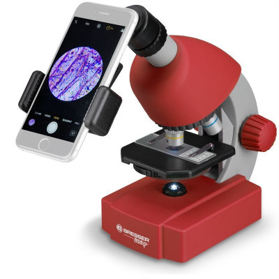 Мікроскоп Bresser Junior 40x-640x Red з набором для дослідів та адаптером для смартфона (8851300E8G000) (923031)