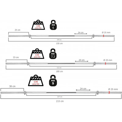 Гриф для штанги Toorx 180 см 25 мм з гвинтовими замками (BCV-180) (931116)