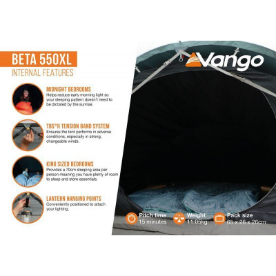 Намет п'ятимісний Vango Beta 550XL Mineral Green (TEUBETA00000002) (930842)