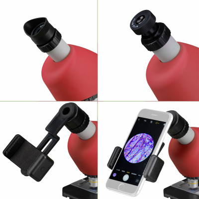 Мікроскоп Bresser Junior 40x-640x Red з набором для дослідів та адаптером для смартфона (8851300E8G000) (923031)